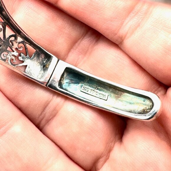 Diamond & Turquoise Sterling Silver Cuff Bracelet 22 grams 7.25 Inch - Picture 4 of 4